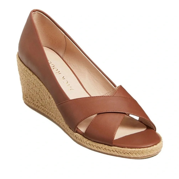 Jack Rodgers Palmer Leather Criss Cross Mocha Espadrille Wedge Sandal NWT - Picture 1 of 6